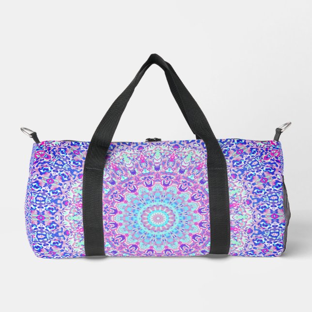 Bold Colourful Eclectic Groovy Boho Hippie Mandala Duffle Bag (Front)