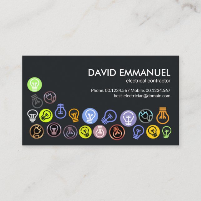 Bold Colourful Electrical Light Bulb Electrician Business Card (Front)