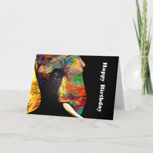 Bold Colourful Elephant Head Portrait Birthday Card