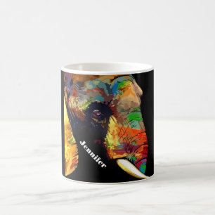 Bold Colourful Elephant Head Portrait Personalized Coffee Mug