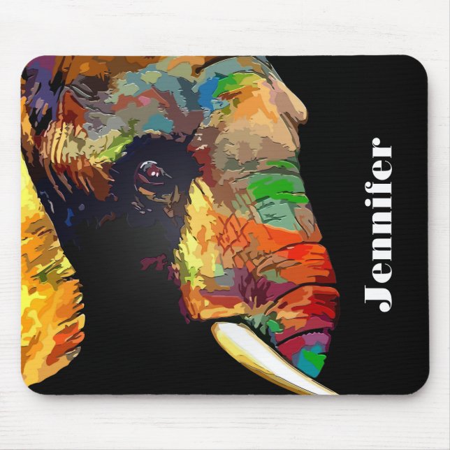 Bold Colourful Elephant Head Portrait Personalized Mouse Pad (Front)