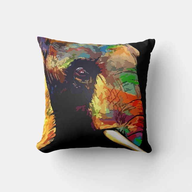 Bold Colourful Elephant Head Portrait Throw Pillow (Front)