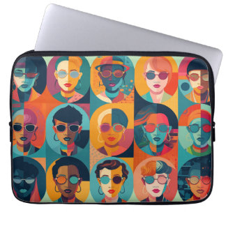 Bold, colourful faces celebrating individuality laptop sleeve