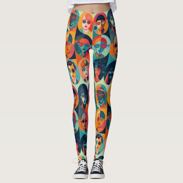 Bold, colourful faces celebrating individuality leggings (Front)