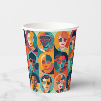 Bold, colourful faces celebrating individuality paper cups