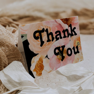 Bold Colourful Floral   Black Folded Thank You Car Card