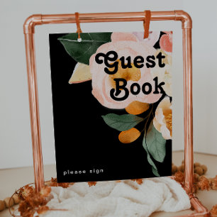 Bold Colourful Floral Black Guest Book Sign