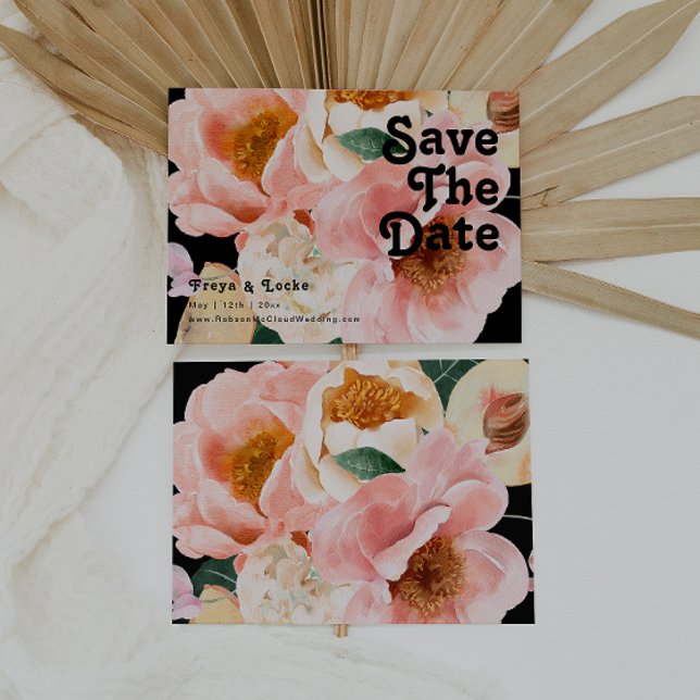 Bold Colourful Floral | Black Horizontal Save The Date (Creator Uploaded)