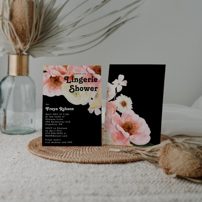 Bold Colourful Floral | Black Lingerie Shower Invitation (Creator Uploaded)