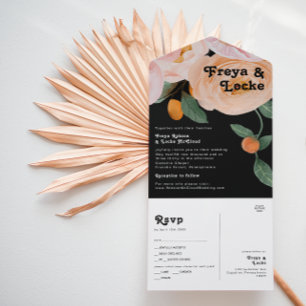 Bold Colourful Floral   Black Seal and Send All In One Invitation