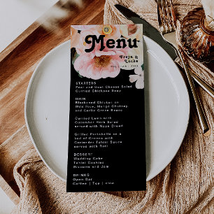 Bold Colourful Floral   Black Wedding Dinner Menu