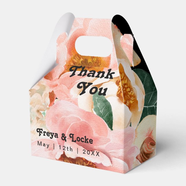 Bold Colourful Floral | Black Wedding Favour Box (Front Side)