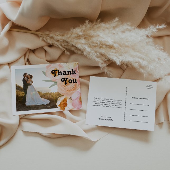 Bold Colourful Floral | Photo Thank You Postcard (Creator Uploaded)