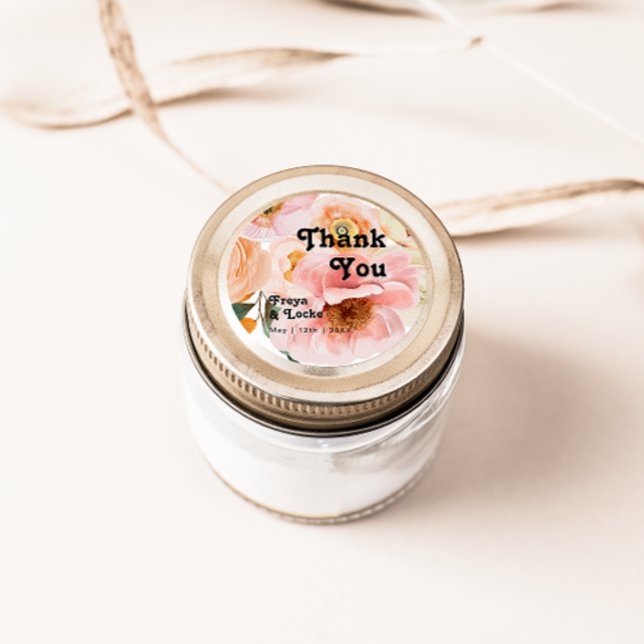 Bold Colourful Floral | Thank You Wedding Favour Classic Round Sticker (Creator Uploaded)