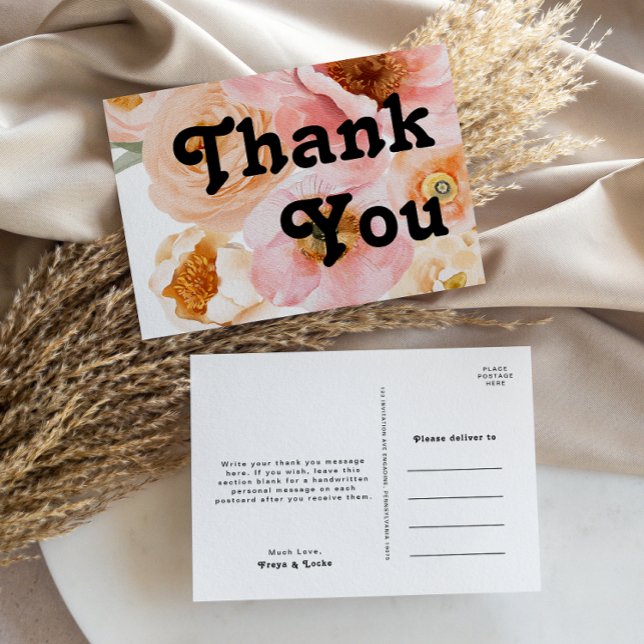 Bold Colourful Floral | Wedding Thank You Postcard (Creator Uploaded)
