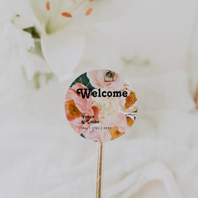 Bold Colourful Floral | Wedding Welcome Classic Round Sticker (Creator Uploaded)