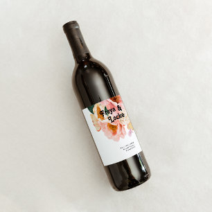 Bold Colourful Floral   Wedding Wine Label