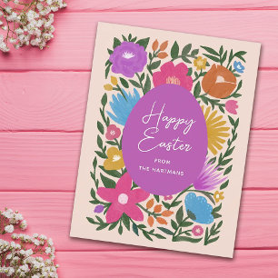 Bold Colourful Florals Happy Easter Orange Egg Holiday Postcard