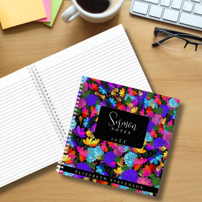 Bold Colourful Florals Sermon Notes Add Year & Nam Notebook (Creator Uploaded)