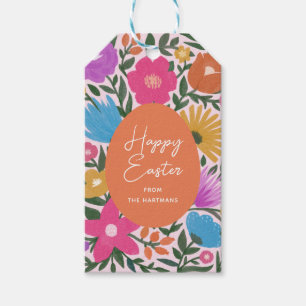 Bold Colourful Florals Stylish Easter Orange Egg Gift Tags