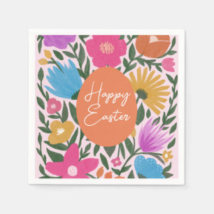 Bold Colourful Florals Stylish Easter   Orange Egg Napkin