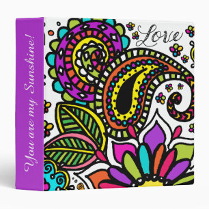 Bold Colourful Flower Love Paisley 3 Ring Binder