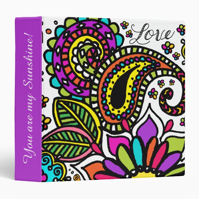 Bold Colourful Flower Love Paisley 3 Ring Binder (Front/Spine)
