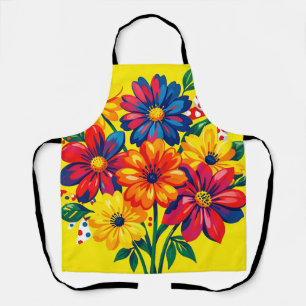  Bold Colourful Flowers Pop Art Bouquet Polka Dot  Apron