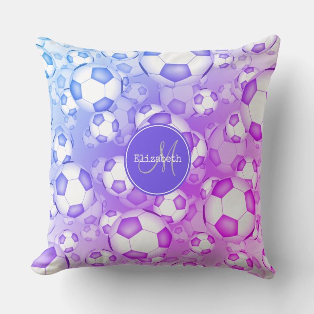 bold colourful girly soccer balls pattern throw pillow (Front)