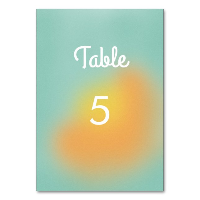Bold Colourful Gradient Mint Orange Wedding  Table Number (Front)
