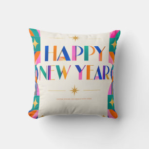 Bold Colourful Happy New Year Greeting Throw Pillow