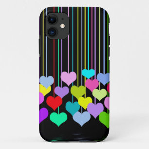 Bold Colourful Hearts On Black iPhone 11 Case