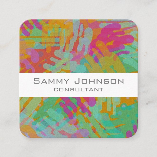 bold colourful  modern abstract double sided custo square business card (Front)