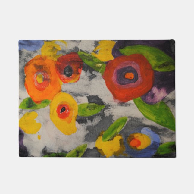 Bold Colourful Modern Night Flowers Doormat (Front)