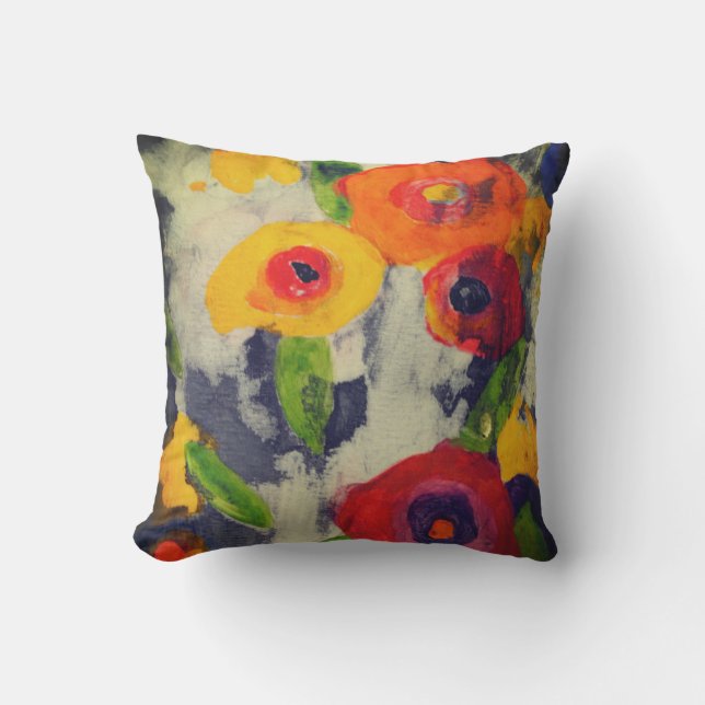 Bold Colourful Modern Night Flowers Outdoor Pillow (Front)