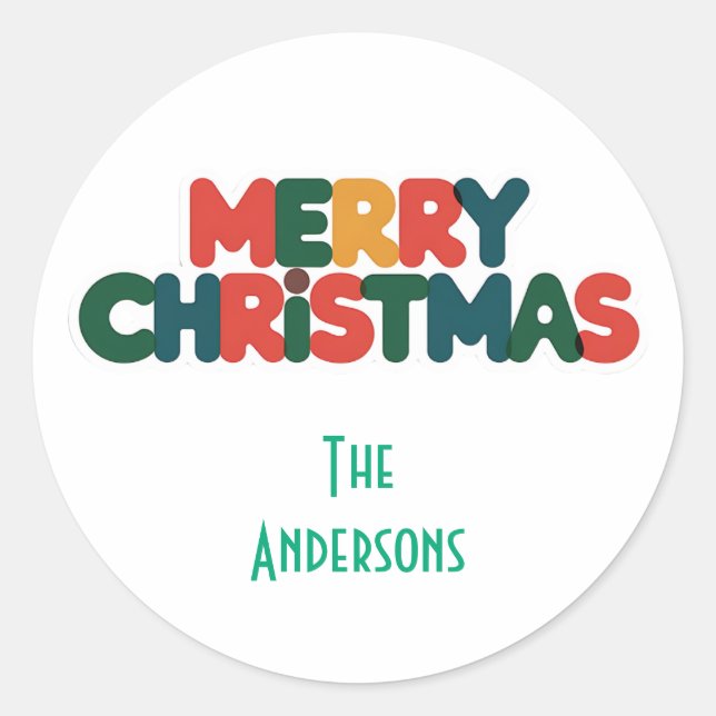 Bold Colourful Modern Typography Christmas Classic Round Sticker (Front)