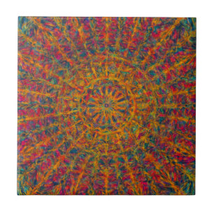 Bold Colourful Orange and Red Abstract Design Tile