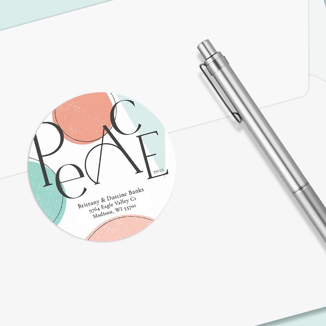 Bold Colourful Peace Return Address Classic Round Sticker (Creator Uploaded)