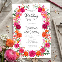 Bold Colourful Pink & Orange Floral Garden Birthda