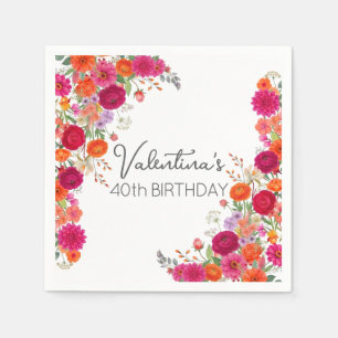 Bold Colourful Pink & Orange Floral Garden Birthda Napkin