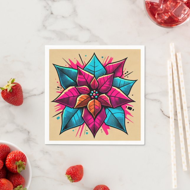 Bold Colourful Pop Art Poinsettia Decoupage Napkin (Insitu)
