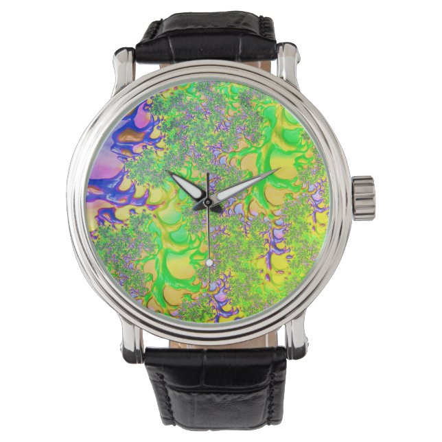 Bold Colourful Psychedelic Funky Acid Trip Fractal Watch (Front)