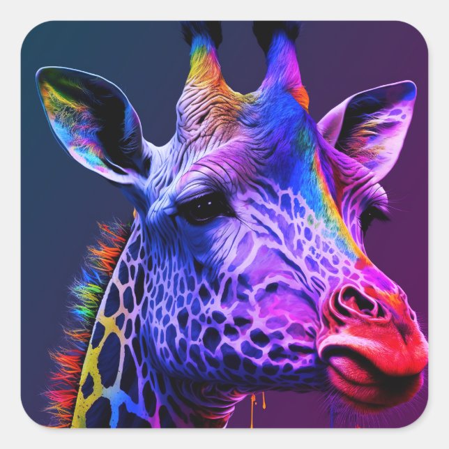 Bold Colourful Rainbow Giraffe Cute Zoo Animal Square Sticker (Front)