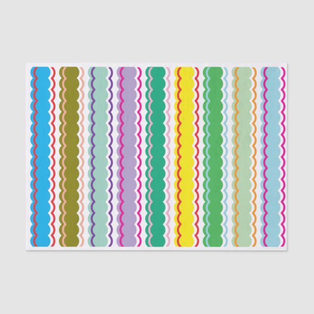 Bold Colourful Rainbow Simple Scallop Stripes Tissue Paper (Front)