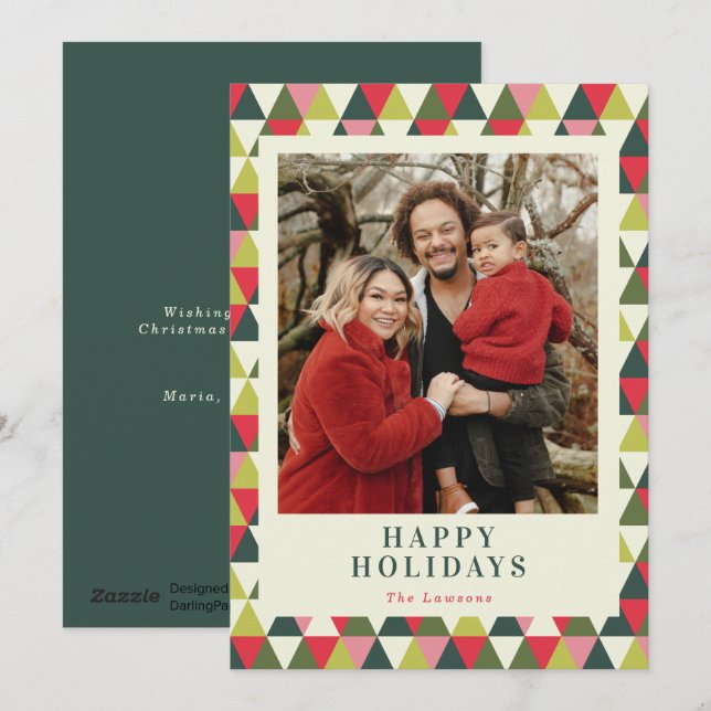 Bold Colourful Retro Geometric Triangles Photo Holiday Card (Front/Back)