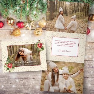 Bold Colourful Retro Vintage Christmas Floral Phot Tri-Fold Holiday Card
