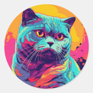 Bold Colourful Round Cat Stickers