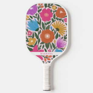 Bold Colourful Spring Florals Name Pickleball Paddle