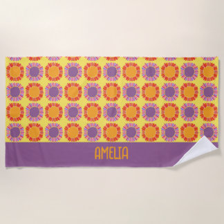 Bold Colourful Sun Rings Design Personalized Beach Towel