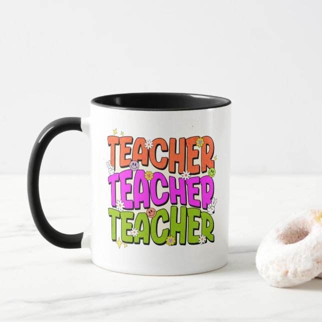 Bold Colourful Teacher Mug (With Donut)